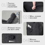 Lexicon Manual Recliner Chair, Textured Microfiber Reclining Chair, Wall Hugger, Track Arms, Magazine Pockets, Manual Recliner for Living Room/Office/Apartment, Easy Assembly, Dark Gray