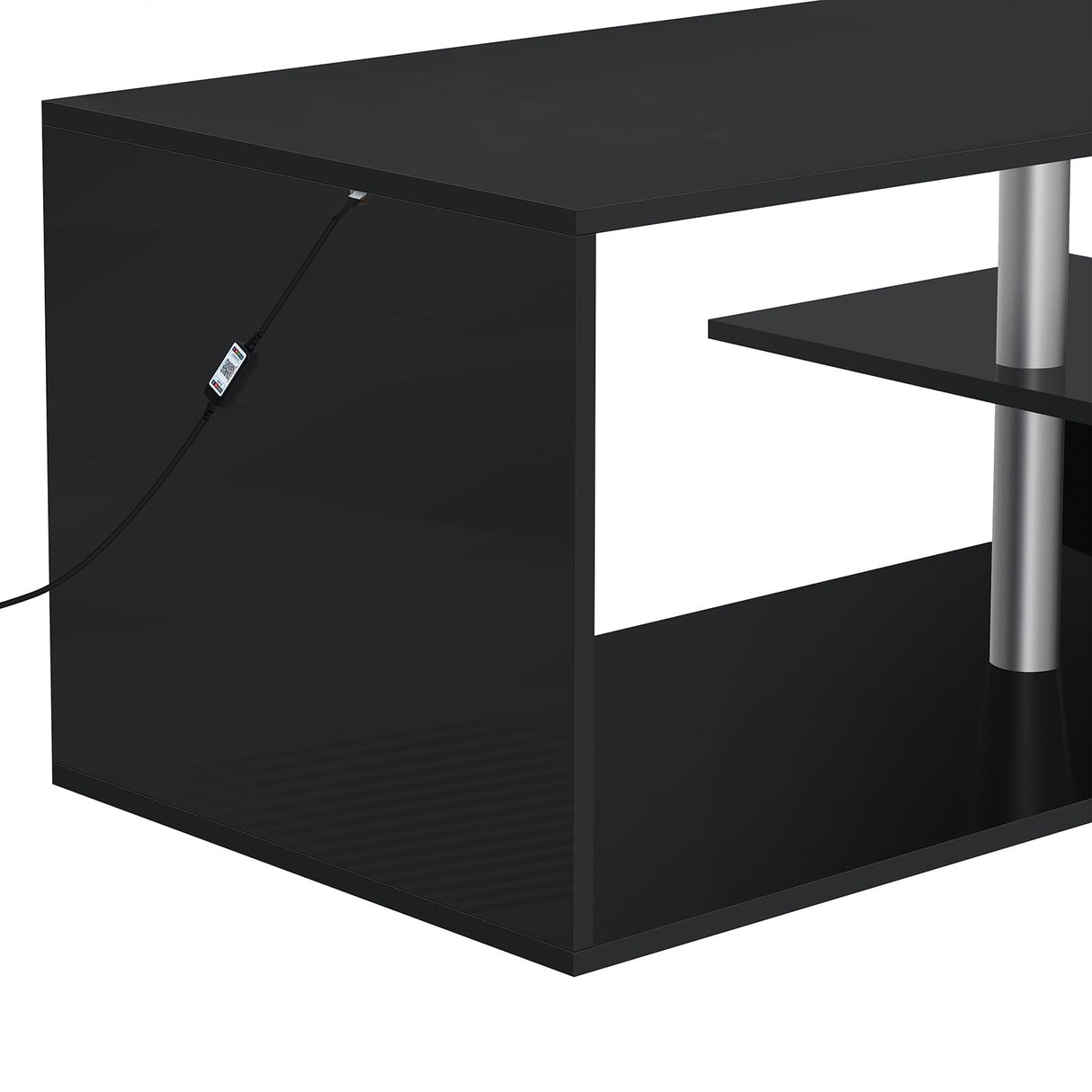 HOMMPA Coffee Tables for Living Room Modern LED Coffee Table with 3 Tiers Open Storage Shelf Black Coffee Table with LED Lights Center Sofa Tea Table with LED Lights for Home Office Furniture HOMMPA