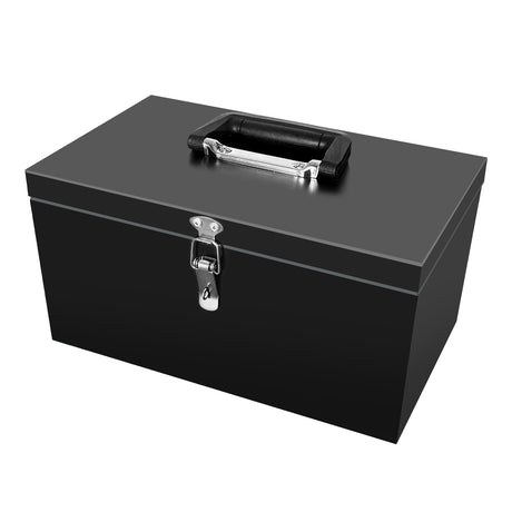 Peastorm Small Steel Metal Tool Box, Lockable Storage Box for Storing Valuable Items, Office Documents, Garage Tools (12" Black) peastorm