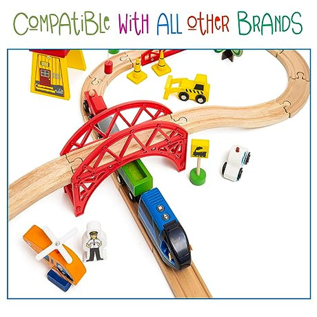 KipiPol Battery Operated Action Locomotive Toy Train Set for Wooden Train Tracks, (Magnetic Connection)-Compatible with Thomas The Train Toys, Brio Train Set for Toddlers 3-5 and up Kipipol