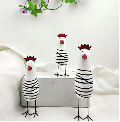 WQKING 3PCS Wood Chicken Rooster Decor Figurines Set Farmhouse Rustic Home Office Decor