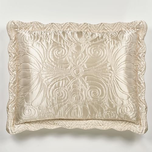 Touch of Class Portia Luxury Bedding | Soft Pearl | Premier Quilted Polyester Satin | Romantic Hand Guided Machine Quilted Scroll Design 3 Piece Set: Cal King Oversized Bedspread & 2 King Shams Touch of Class