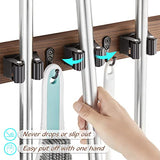 OUTNILI Mop Broom Holder Wall Mount Wood Broom Mop Hanger - Wall Mounted Garden Tool Rack Organizer for Closet Garage Laundry Room Kitchen Decor With 4 Slots & 4 Hooks OUTNILI
