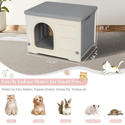 Deblue Weatherproof Cat House for Indoor Outdoor, Durable Outside Cat House for Feral Cats, Unique Cat Shelter for Small Pet, Spacious, Easy to Assemble - Grey - WoodArtSupply