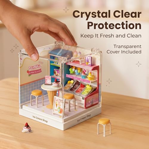 Tkmango Ice Cream Shop Super Miniature House Kit - DIY Plastic 3D Model Building Set for Adults & Teens, Build Your Own Sweets Dessert Shop with Dustproof Case, Creative Craft Gift for Girls Women