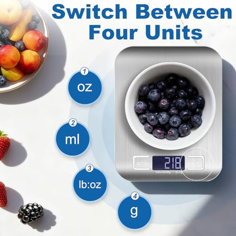 Girwu Food Scale, Digital Kitchen Scale with 1g Accuracy, 11lb/22lb Capacity & Backlit LCD, Stainless Steel Tare Scale for Baking, Cooking and Meal Prep, 5.5x7x0.6 Inches (Batteries Included) Girwu