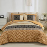 Dinjoy Brown King Size Comforter Set,Striped Bed in a Bag King 7 Pieces Soft Boho Bedding Comforters Sets Microfiber Bed Complete Set with Sheets for Fall Winter Dinjoy