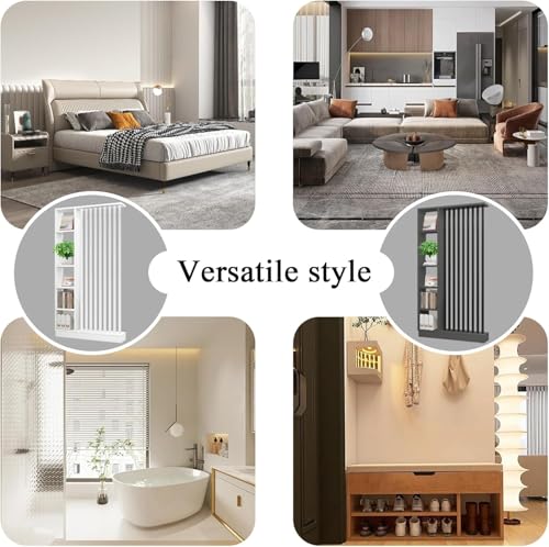 Wall Room Divider with Storage Shelves, Modern Freestanding Room Divider Screen, Open Room Wood Partition for Home & Office Decor (White + Black, 55" L x 9.5" W x 79.5" H) URMUYJJ