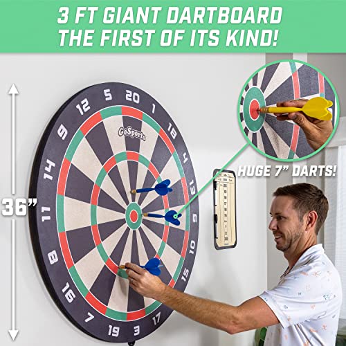 GoSports Giant 3 ft or 4 ft Cork Dartboards - Includes 12 Giant Darts and Scoreboard - New Fun Twist on Darts - WoodArtSupply