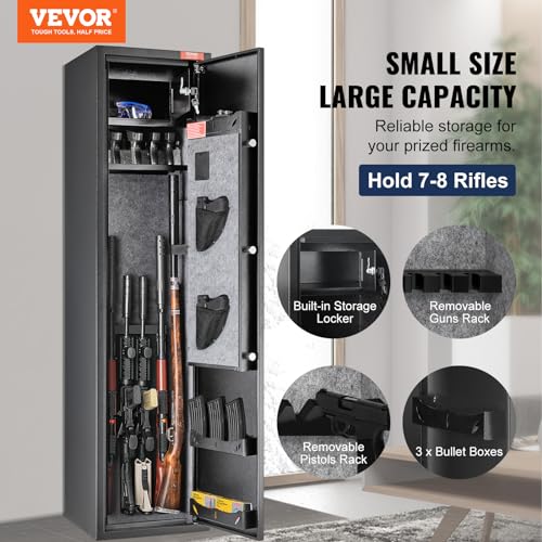 VEVOR 7-8 Rifles Gun Safe, Rifle Safe with Digital Keypad & Lock, Gun Storage Cabinet with Built-in Storage Locker, Removable Storage Shelf for Home Long Gun and Pistols VEVOR