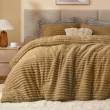 BEDELITE Fleece Queen Comforter Set -Super Soft & Warm Fluffy Brown Bedding, Luxury Fuzzy Heavy Bed Set for Winter with 2 Pillow Cases