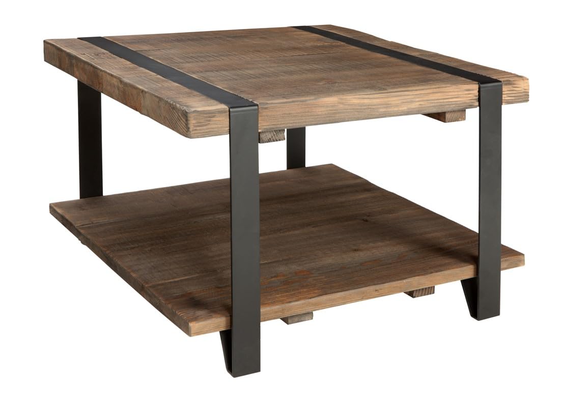 Modesto 27-Inch Square Coffee Table – Solid Wood and Metal Accent Industrial Table with Distressed Natural Finish – for Small Space Living Room by Alaterre Furniture Alaterre Furniture