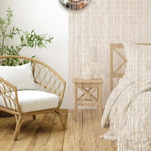 BECHAEO Handmade Bamboo Beaded Curtain for Doorway 65 Strands Door Beads Curtain Hanging Room Divider for Hallway Window Closet Boho Rustic Hippie Home Store Decor, 35.5 x 75 Inches Natural BECHAEO