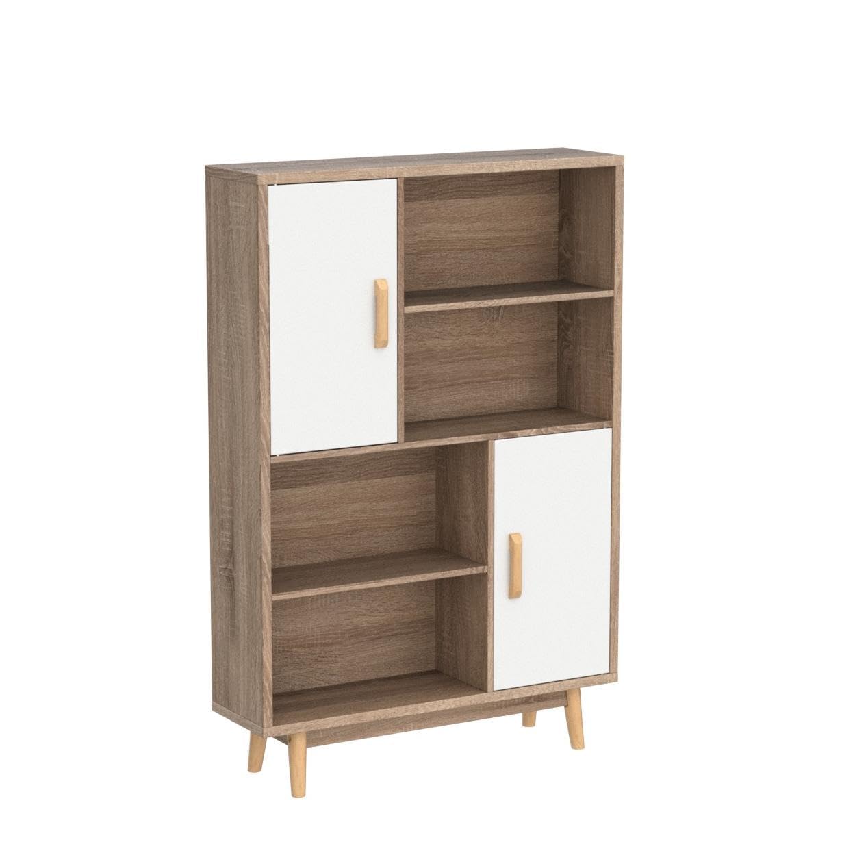 Giantex 4-Tier White Storage Cabinet with Doors and Rubber Wood Legs - WoodArtSupply