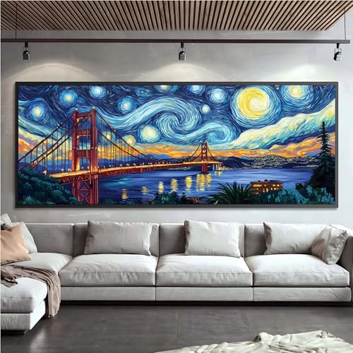 Wergund 5D DIY Large Diamond Art Kits for Adults Iron Bridge, Large Size Diamond Art Landscape, Full Drill Crystal Rhinestone Embroidery Cross Stitch Arts Craft Canvas Home Wall Decor Gift 12x30Inch Wergund