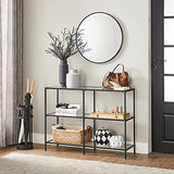 VASAGLE 39.4 Inch Console Table with 3 Shelves, Sofa Tables, Modern Entryway Table, Metal Frame, Tempered Glass Shelf, Entryway Living Room Bedroom, Classic Black and Transparent ULGT027B01 VASAGLE