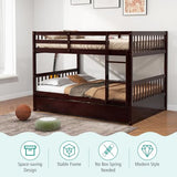 Giantex Espresso Full Over Full Bunk Bed with Trundle & Guardrails, Convertible Design for Kids and Adults Giantex