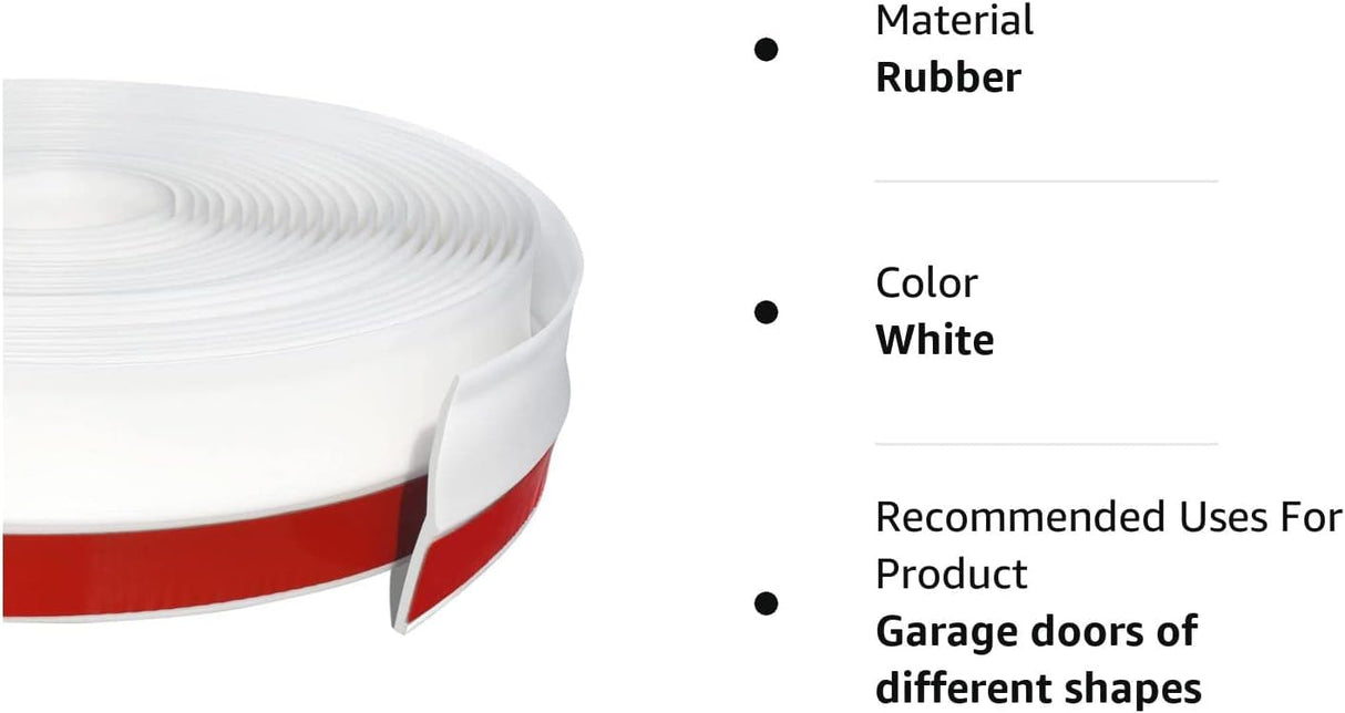 FOSLUOC Garage Door Seal Top and Side Seal Strip 34FT White Adhesive Backed Rubber Weather Stripping Replacement Weatherproofing Universal Sealing FOSLUOC