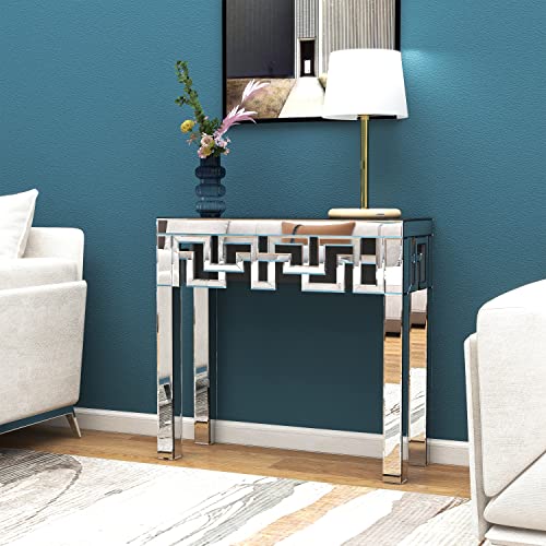 Venetian Mirrored Console Table Clear Glam Contemporary Rectangular Glass MDF Glossy Finish Includes Hardware Generic