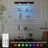 Zevemomo Tempered Glass Display Cabinet with Lights, 4-Tier Curio Cabinet with Glass Doors and Lock, Glass Display Case for Collectibles, for Living Room, Bedroom, Office, Black, Double Door Zevemomo