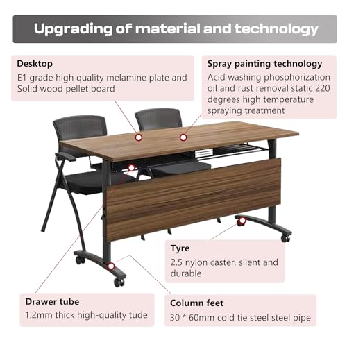 Folding Conference Table,Mobile Conference Room Tables Rolling Meeting Table with Caster Wheels,Flip Top Mobile Training Room Table,Foldable Rectangle Seminar Tables for Office,Classr (6pack, 61in) MSFDC