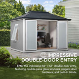 Sunjoy Office Shed for Outdoor, Tiny House 10'x12.6' She Shed, Backyard Office, Multipurpose Outdoor Room, Home Gym with Floor, 2 Windows and Lockable Doors