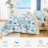 Pamnest Quilt Set Twin Size, Ocean Beach Nature 2 Pcs Soft Bed Cover Bedding Set, Sea Animal Coastal Lightweight Bedspread Coverlet with Pillow Sham for All Season Pamnest