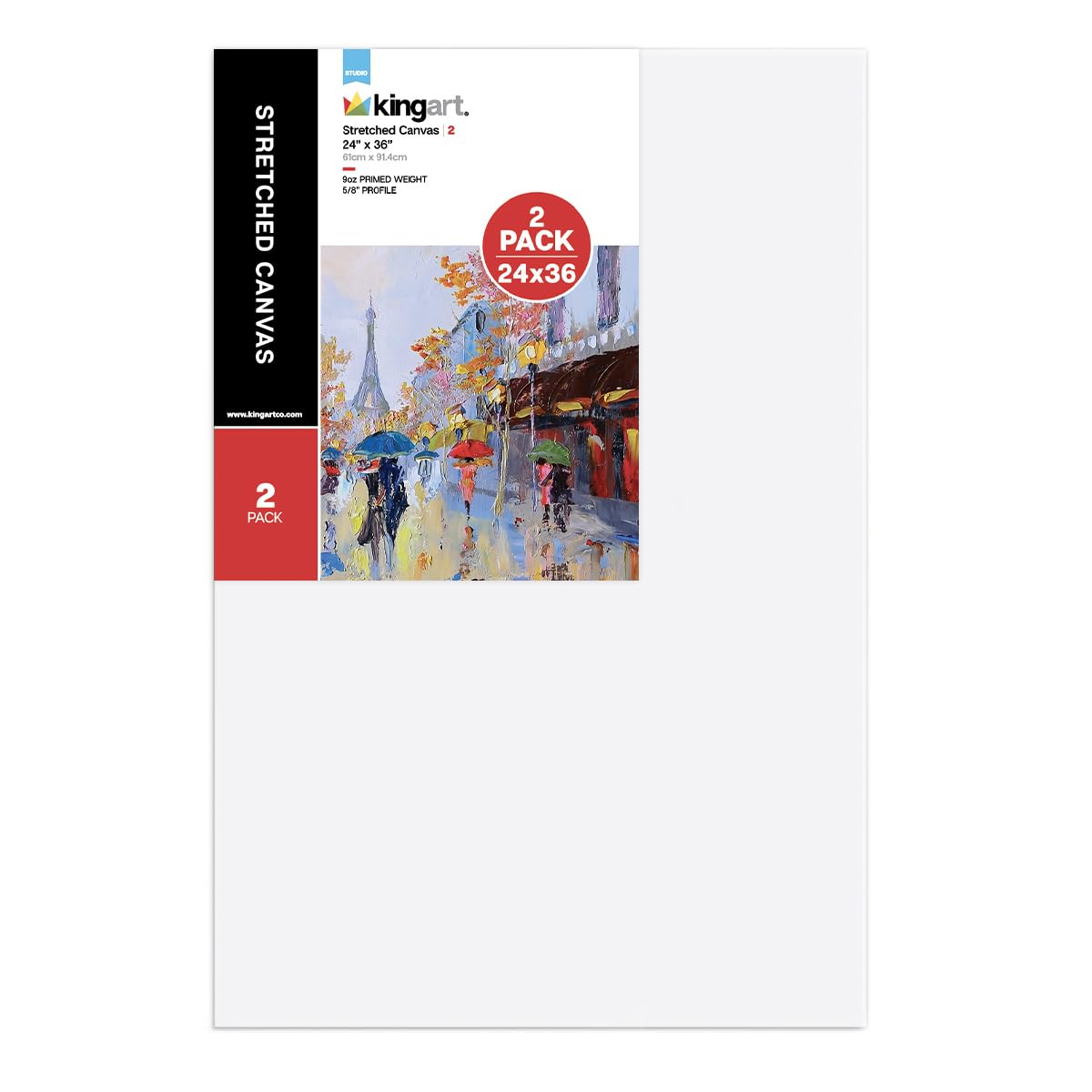 KINGART 810-2 Large White 24" x 36" Stretched Artist Canvas, Pack of 2, Gesso Primed - 100% Cotton Rectangular Canvases, 5/8" Profile, Art Supplies for Oil and Acrylic Painting KINGART