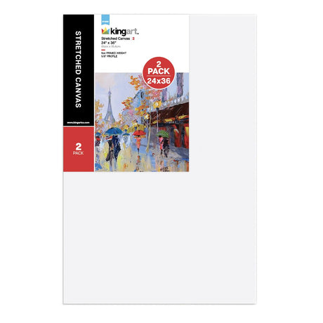 KINGART 810-2 Large White 24" x 36" Stretched Artist Canvas, Pack of 2, Gesso Primed - 100% Cotton Rectangular Canvases, 5/8" Profile, Art Supplies for Oil and Acrylic Painting KINGART