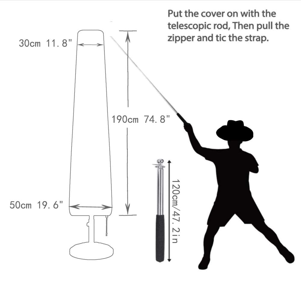 J&C Umbrella Cover, Windproof, UV Resistant Market Parasol Covers 7ft to 11ft Waterproof Outdoor Patio Umbrella Cover Black J&C