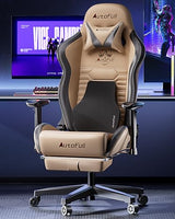 AutoFull Gaming Chair, Racing Style Gaming Chair with Ergonomic Lumbar Support,Adjustable High Back PU Leather PC Chair with Footrest,Brown AutoFull