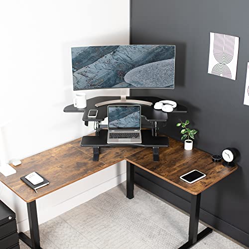 VIVO 43 inch Corner Height Adjustable Cubicle Stand Up Desk Converter, V Series, Quick Sit to Stand Tabletop Dual Monitor Riser Workstation, Black, DESK-V000VC VIVO