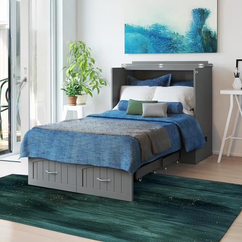 AFI, Southampton Murphy Bed Chest Twin XL with 6" Mattress, Storage Drawer & Built-in USB Charger, Grey AFI