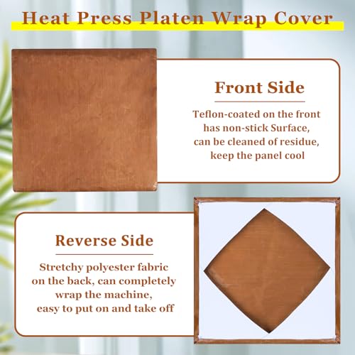 BSTSLL 2 Pcs Heat Press Platen Cover 15 x 15 Inch Teflon Sheets Protector Reusable Platen Wrap Cover for Sublimation Heat Pressing Machine Plate from Scratches, Residue BSTSLL