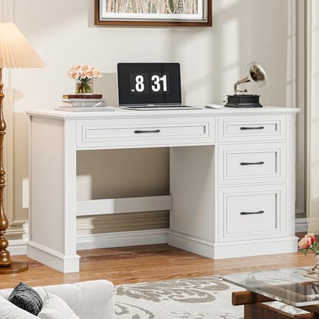 Emirde Farmhouse 47" Executive Desk, Computer Desk with Drawers and File Drawer, Workstation Computer Desk with Charging Station for Home Office,Study,（Cream White） Emirde