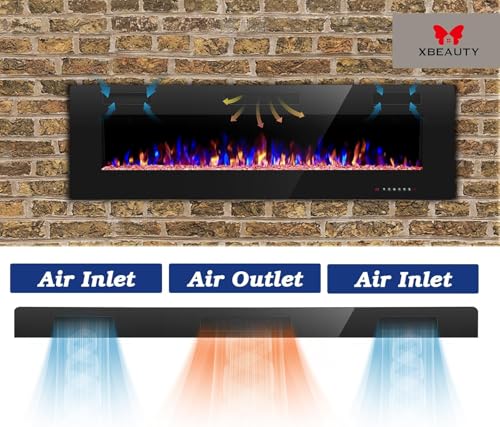 Xbeauty 50 inch Wall Mounted Recessed Electric Fireplace Insert, Ultra-Thin Lightweight LED Flush Mount Linear Fireplace Heater, Fit 2x4&2x6 Stud w/Touch Screen,Remote Control,750W-1500W,Black Xbeauty