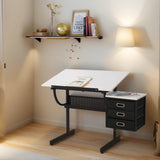 Art Table for Adults,Drafting Table, Adjustable Professional Art Drawing Table, Drawing Table with Stool and Tilting Tabletop, 3 Storage Drawers Craft Desk for Reading, Drawing, Office Use (Black) Doeqkue