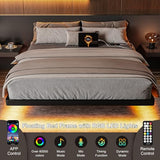 Feonase Queen Floating Bed Frame with Charging Station and Led Lights, Metal Bed Frame with Heavy Duty Steel Slats Supports, No Box Spring Needed, Easy Assembly, Noise Free, Black Feonase