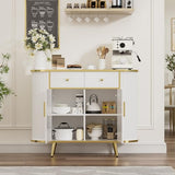 LUMIINOFAMI Sideboard Buffet Cabinet with Storage, 43.3'' Modern Coffee Bar Entryway Cabinet with Drawers, Console Table with Storage Gold Sealed Edge Luxury Style for Living Room, Hallway (White) LUMIINOFAMI
