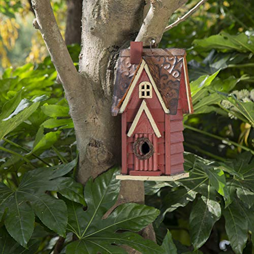 Glitzhome 12" H Distressed Red Cottage Solid Wood Birdhouse Hanging Bird House for Outdoors glitzhome