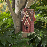 Glitzhome 12" H Distressed Red Cottage Solid Wood Birdhouse Hanging Bird House for Outdoors glitzhome