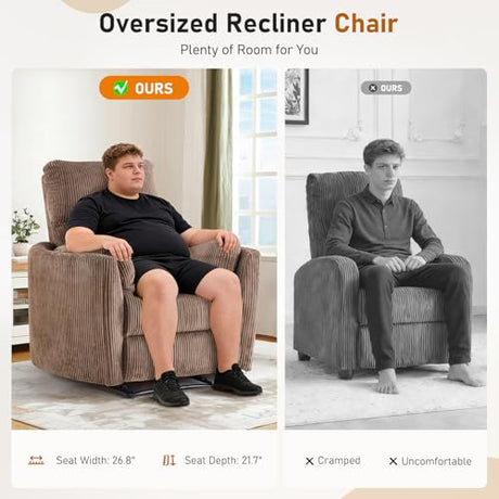 Furnimart Oversized Manual Recliner Chair for Adults, 30" Extra-Wide Corduroy Recliner with Chunky Cushion, High Back & Padded Armrests, Comfy Chair for Living Room, Bedroom, Home Heater(Brown) Furnimart
