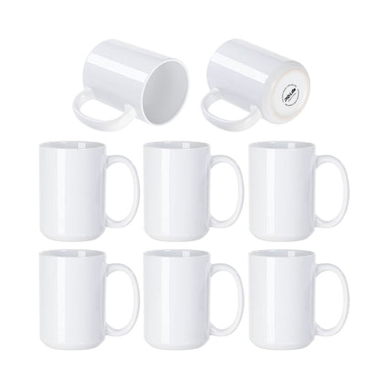 PYD Life 8 Pack 15 OZ Sublimation Ceramic Mugs Blanks Coffee Mugs White Photo Cups Bulk for Cricut Mug Press Print