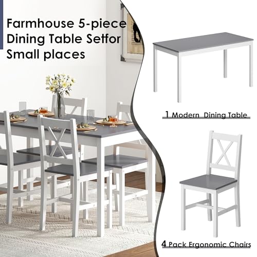 sogesfurniture 42.5" 4-Person Dining Table Set, 5 Pieces Pine Wood Kitchen Table with 4 Chairs,Indoor Modern Rectangular Dining Table Furniture Set for Kitchen, Dining Room, Dinette, Breakfast Nook sogesfurniture