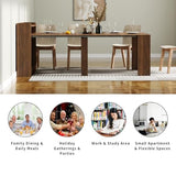 Banzeem Extendable Dining Table with Shelf, Transformer Extra Console Table for 1-9 People, Folding Space Saving Dining Room Table for Homes, Apartments, Walnut Banzeem