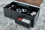 Signature Design by Ashley Wildenauer Lift Top Cocktail Table, Satin Finish Base, 2 Drawers, 2 Storage Bins, Hardwood Solids, 52" W x 28" D x 19" H, Light Brown & Black Signature Design by Ashley