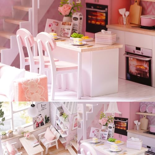 TuKIIE DIY Miniature Dollhouse Kit with Furniture, 1:24 Scale Creative Room Mini Wooden Doll House Accessories Plus Dust Proof & Music Movement for Kids Teens Adults(Tranquil Life)