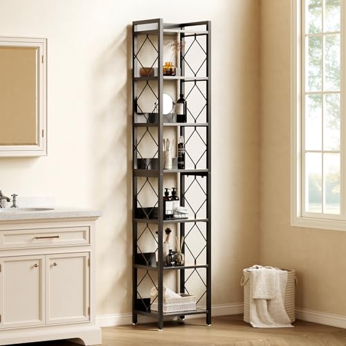 LITTLE TREE Corner Book Shelf, 7-Tier Tall Bookcase, 78" Display Shelves with Sturdy Metal Frame for Living Room, Modern Narrow Standing Bookshelves, Black Office Shelf for Small Spaces, Bedroom LITTLE TREE