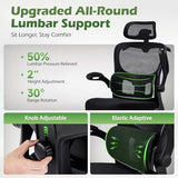 AreShark Office Chair Ergonomic Desk Chairs with Adjustable Lumbar Support& Headrest Hanger, High Back Breathable Mesh Chair with Wheels, Rolling Swivel Comfy Task Computer Chair for Home Work Gaming AreShark
