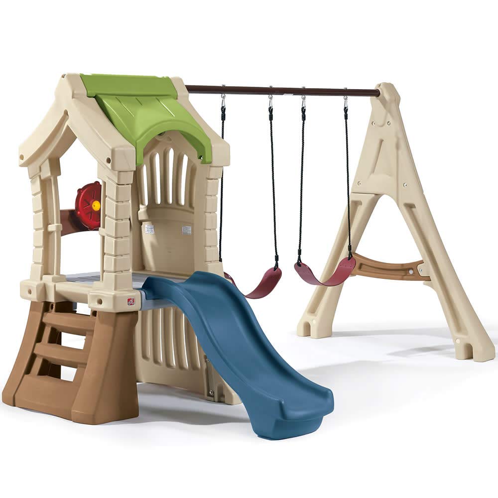 Step2 Play Up Gym Set for Kids, Outdoor Swing Set, Backyard Slide, Swings, Playhouse, & Crawl Space, Two Tier, Easy Set Up, Toddlers Ages 3-6 Years Old Step2